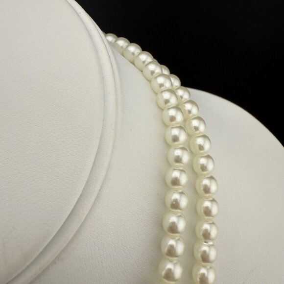 Elegant Faux Pearl Double-Strand Necklace With Rhinestone Pendant & Drop Pearl A - Picture 6 of 7